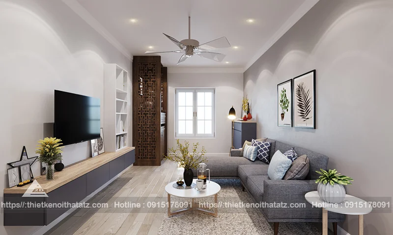 Mẫu thiết kế nội thất phòng khách chung cư căn 40m2 nhà chị Thảo