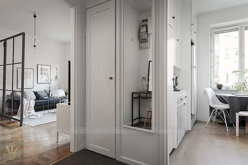 Thiết kế nội thất chung cư 37m2: Rộng hơn với vách ngăn kính