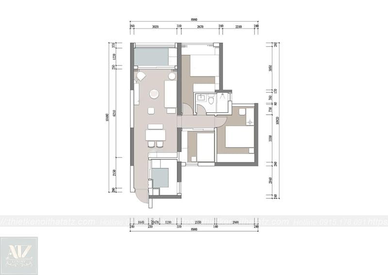Thiết kế nội thất căn hộ chung cư 3 phòng ngủ hiện đại KKNT010