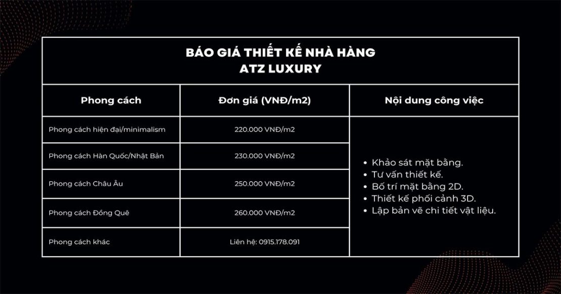 Báo giá thiết kế thi công nội thất nhà hàng: Chi phí hết bao nhiêu?
