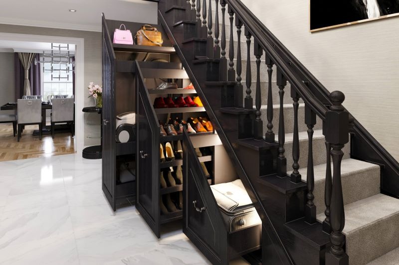 Cách trang trí tủ giày dép ở gầm cầu thang