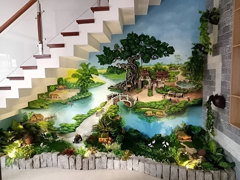 Trang trí tranh 3D dán gầm cầu thang