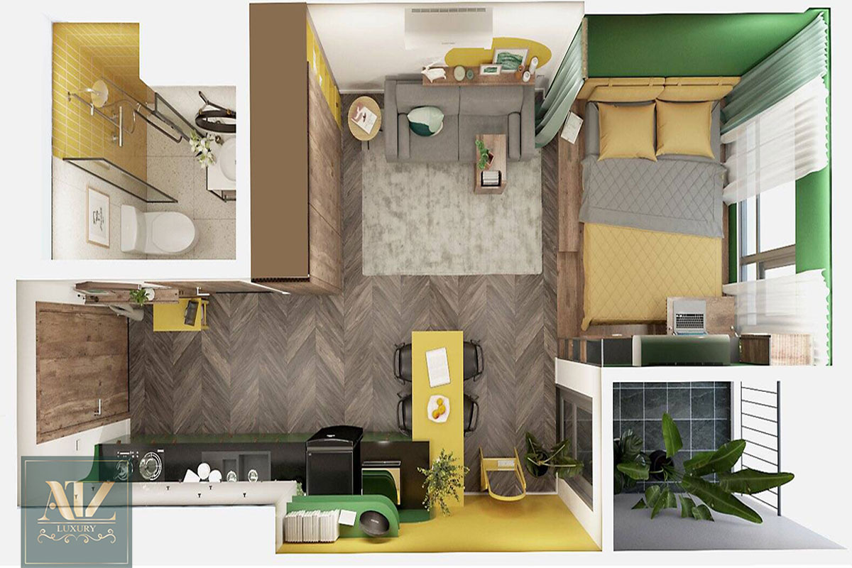 Mẫu thiết kế căn hộ mini cho thuê 25m2 tại Vinhomes Green Bay | An Lộc