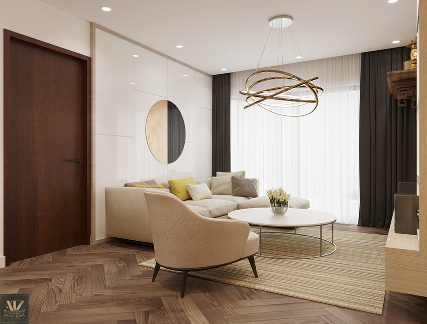 Thiết kế phòng khách chung cư Hoàng Huy 120m2 đơn giản nhưng cao cấp