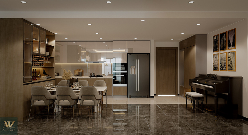 Thiết kế nội thất phòng bếp căn hộ Hoàng Huy 52m2 sang trọng