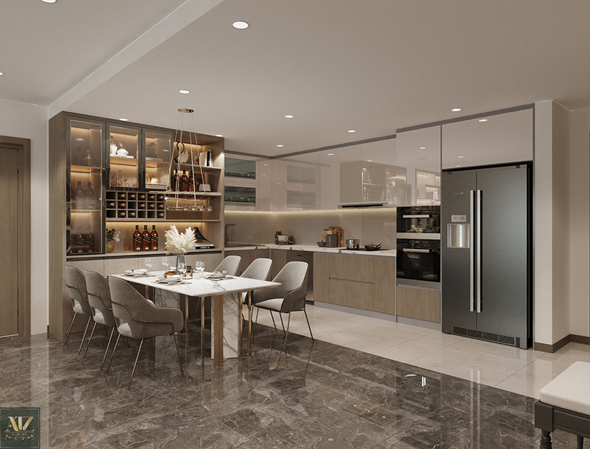 Thiết kế nội thất phòng bếp căn hộ Hoàng Huy 52m2 sang trọng