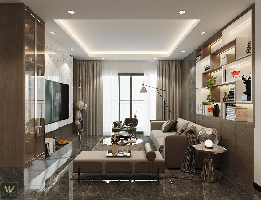 Thiết kế phòng khách chung cư Hoàng Huy 52m2 hiện đại sang trọng