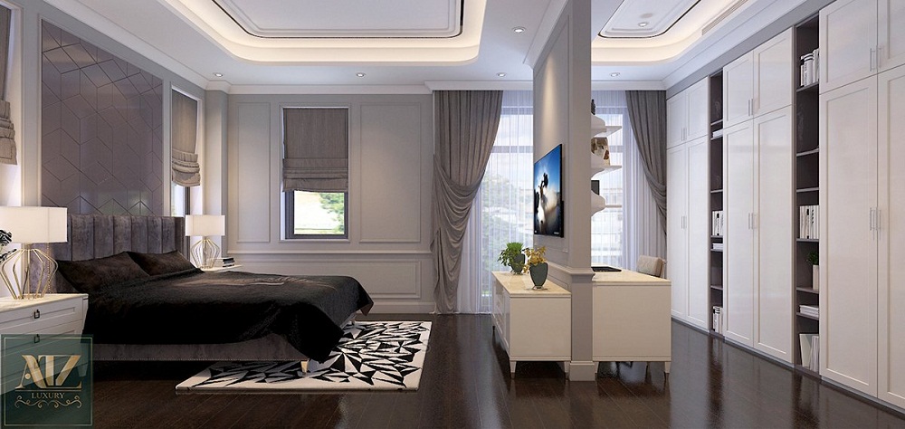 Thiết kế nội thất phòng ngủ master tại biệt thự Vinhomes GreenBay theo phong cách tân cổ điển