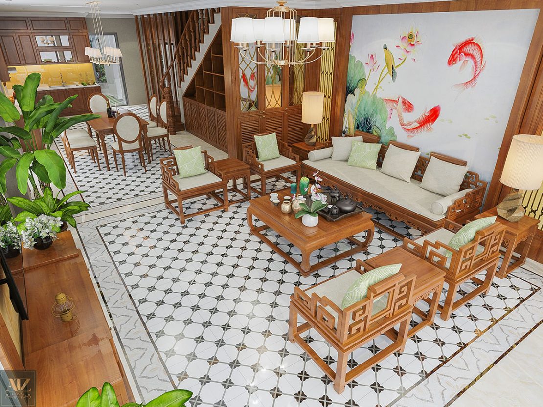 Mẫu 1: Thiết kế nội thất nhà liền kề Gamuda - Phong cách dân gian