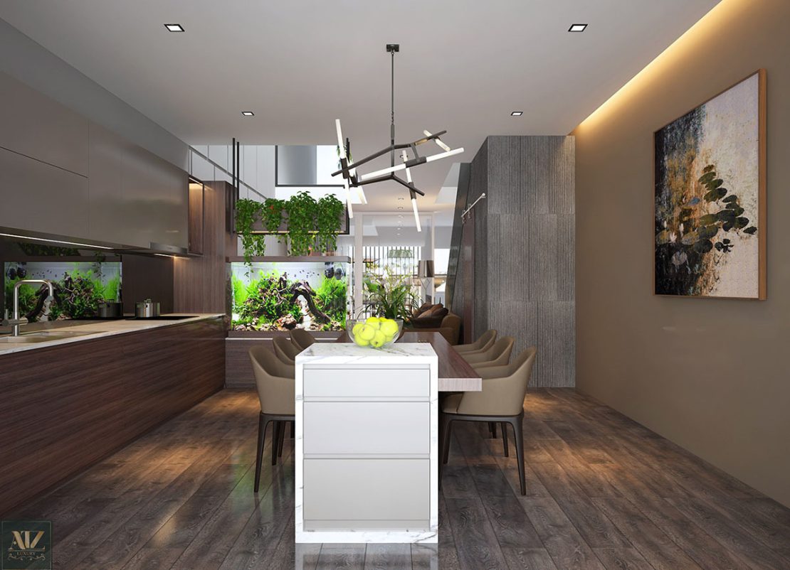 Phòng bếp nhà phố 3 tầng 70m2 đầy đủ tiện nghi