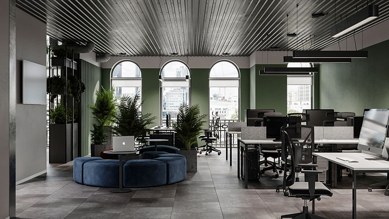 mẫu văn phòng đẹp 70m2 phong cach xanh eco