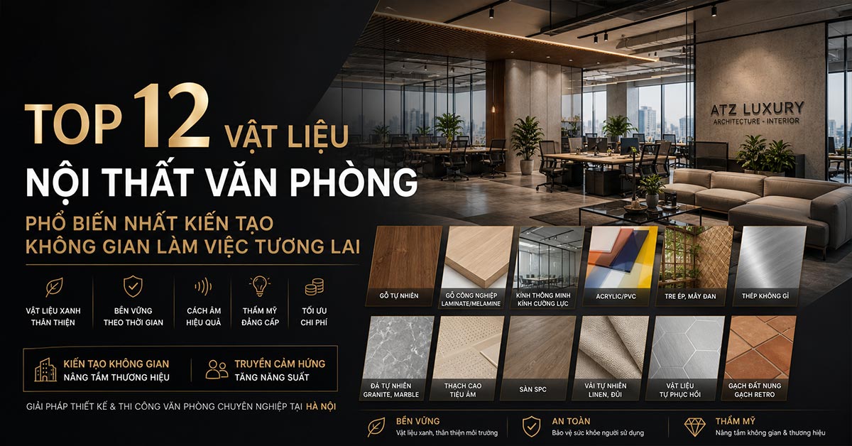 top 12 vật liệu nội thất văn phòng phổ biến nhất