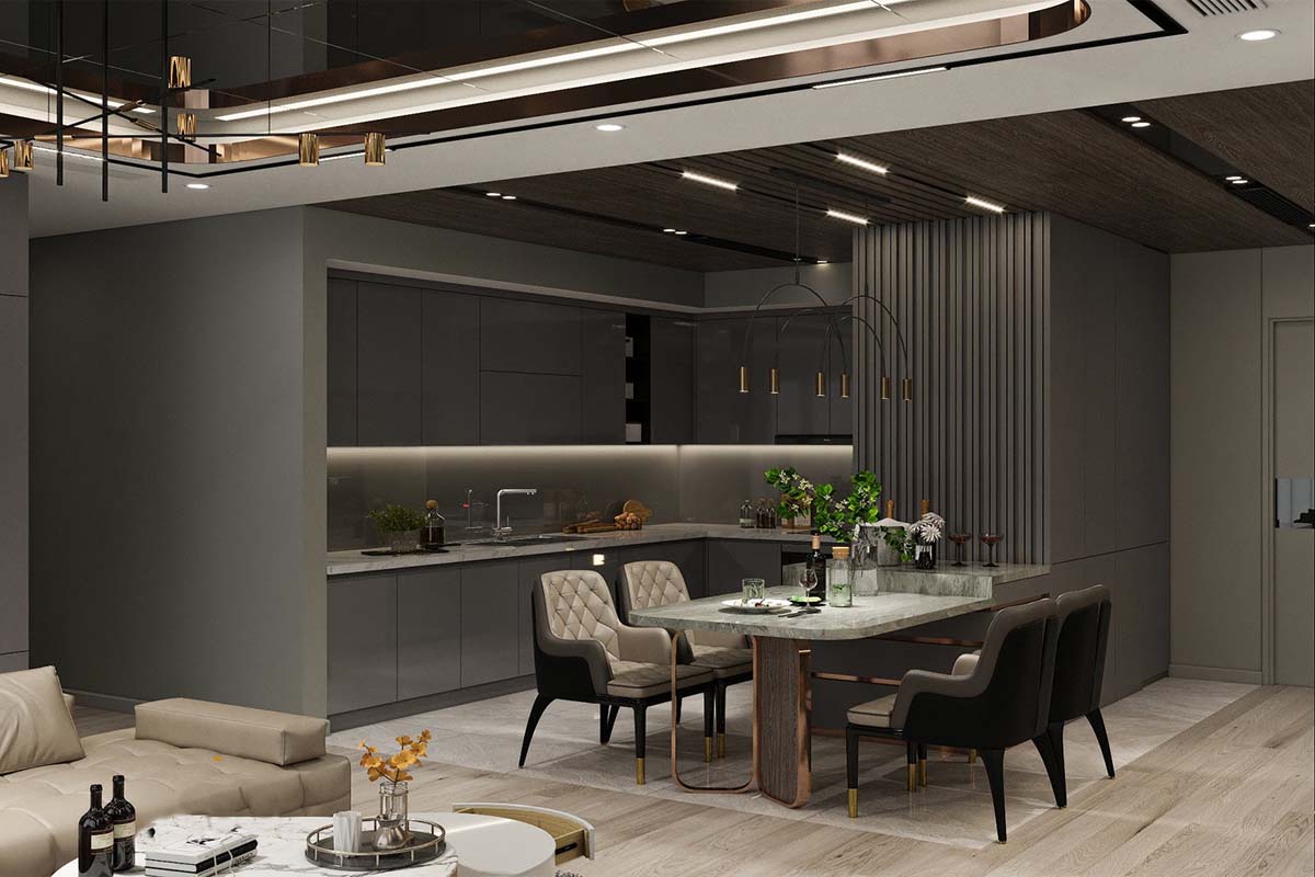 Mẫu nội thất phòng bếp căn hộ 100m2 tại Chelsea Residences