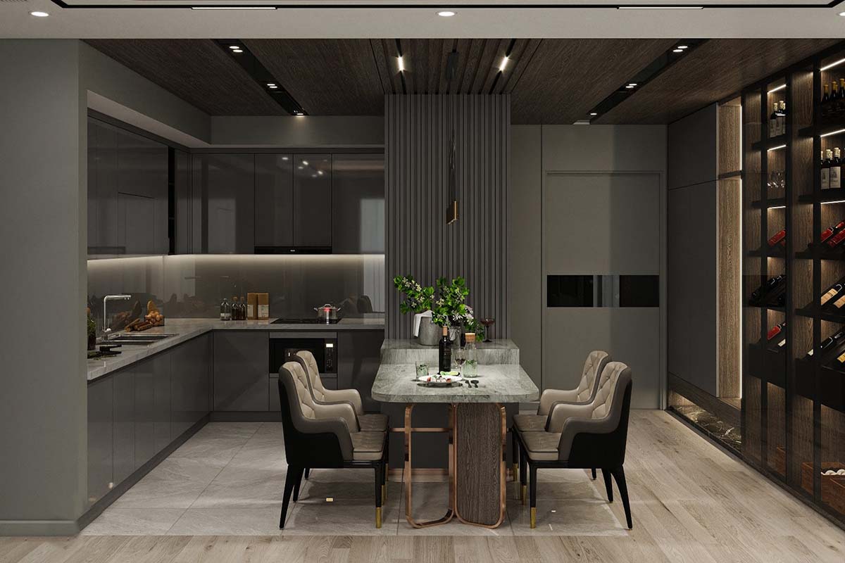 Mẫu nội thất phòng bếp căn hộ 100m2 tại Chelsea Residences