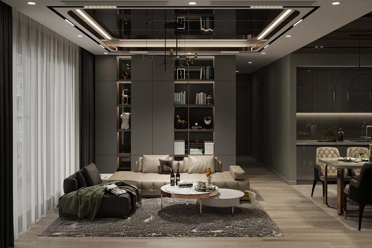 Mẫu nội thất phòng khách căn hộ 100m2 tại Chelsea Residences