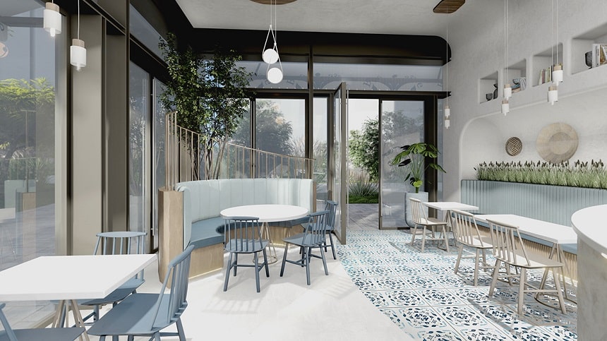 Mẫu thiết kế quán cafe theo phong cách Địa Trung Hải - Butterfly Cafe