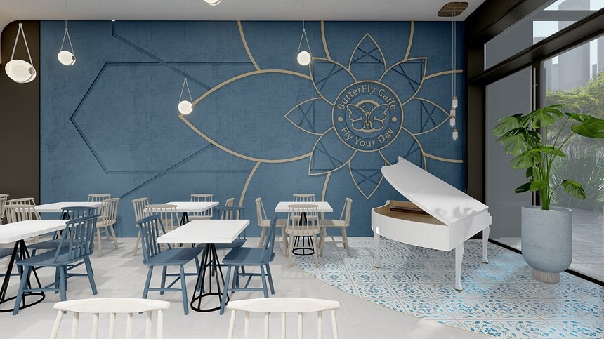 Mẫu thiết kế quán cafe theo phong cách Địa Trung Hải - Butterfly Cafe