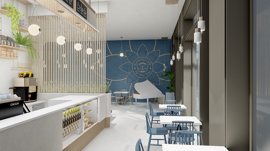 Mẫu thiết kế quán cafe theo phong cách Địa Trung Hải - Butterfly Cafe