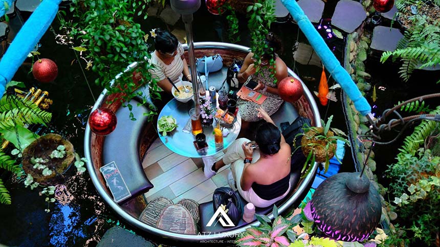 thiết kế cafe cá koi đẹp