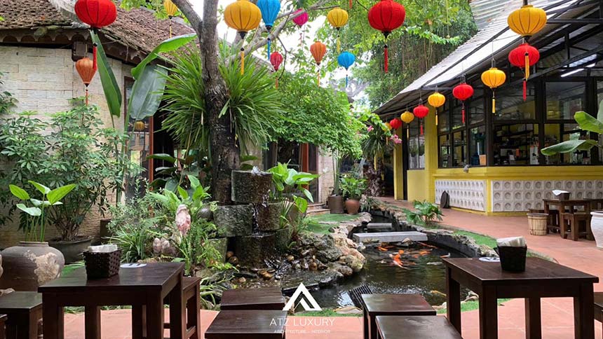 thiết kế cafe hồ cá Koi đẹp