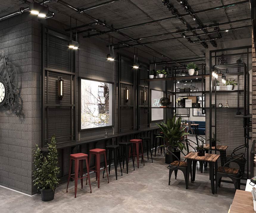 Thiết kế quán cafe phong cách công nghiệp Industrial xu hướng mới nhất