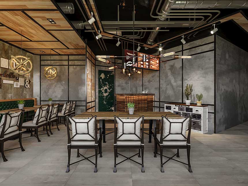 Thiết kế quán cafe phong cách công nghiệp Industrial xu hướng mới nhất