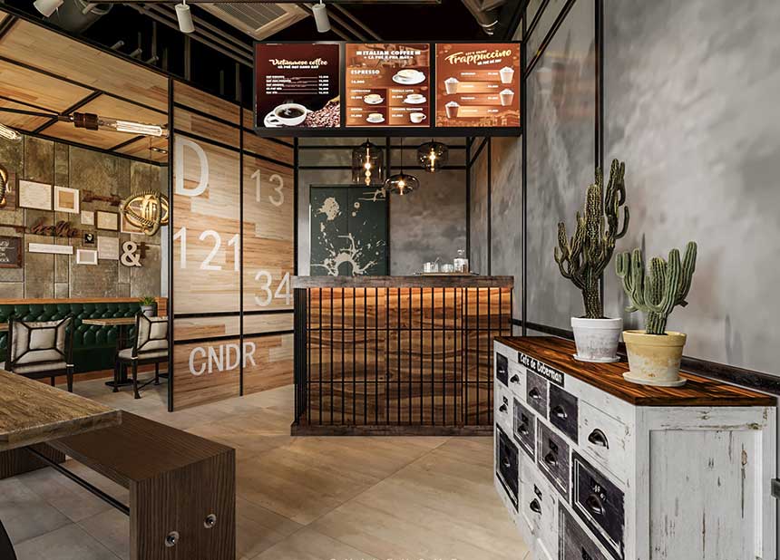 Thiết kế quán cafe phong cách công nghiệp Industrial xu hướng mới nhất