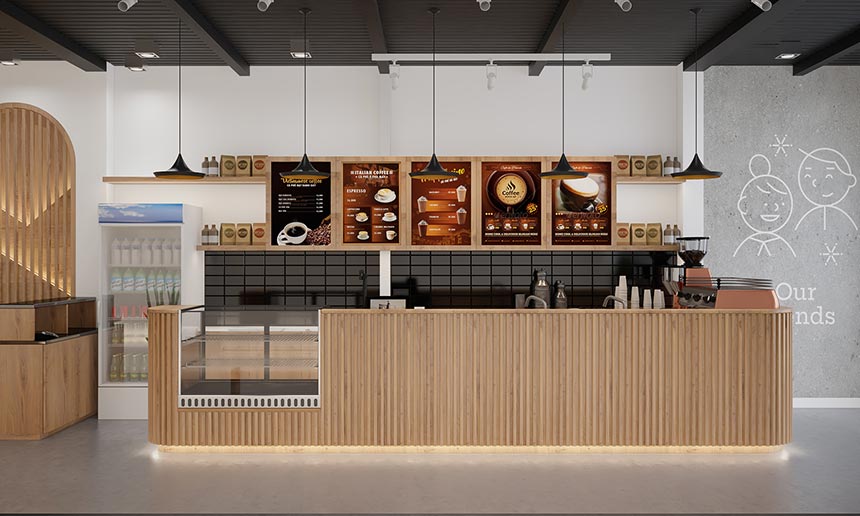 quầy bar cafe bằng gỗ hiện đại