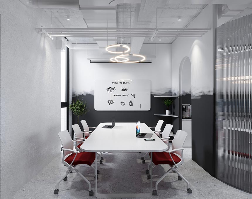 Mẫu thiết kế văn phòng công nghiệp thiết kế với 2 gam màu chủ đạo: trắng và đen