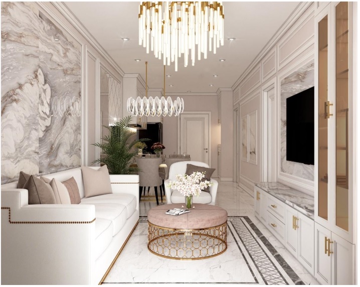 Mẫu căn hộ chung cư 78m2 đẹp phong cách Luxury