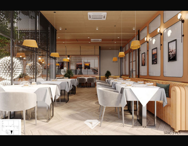 Tầng 2 của nhà hàng 200m2 2 tầng được thiết kế dành riêng để phục vụ nhóm khách lẻ 