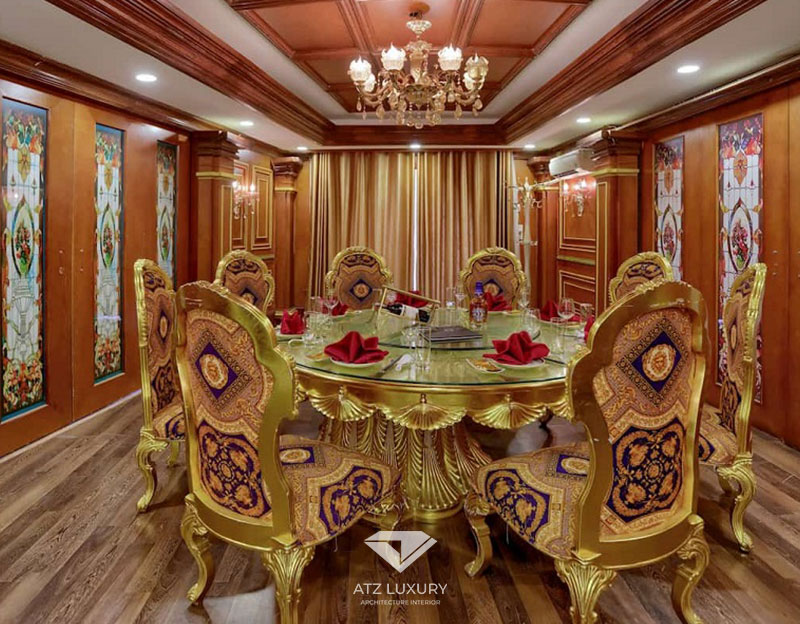 Phòng ăn VIP sử dụng chất liệu gỗ và thiết kế tinh xảo 