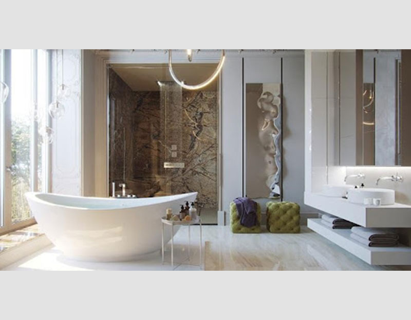 Mẫu 4: Đây là mẫu phòng tắm biệt thự đương đại tận dụng tối đa nguồn ánh sáng tự nhiên, đẹp sang chảnh như ở spa