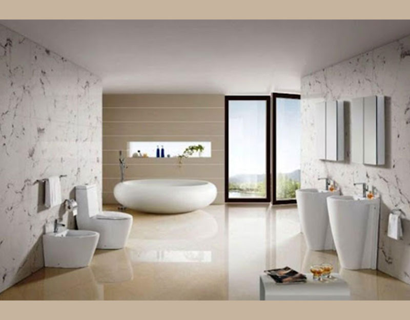 Mẫu 3: Mẫu thiết kế phòng tắm chung với phòng WC theo kiểu không gian mở mang lại sự sáng thoáng, hiện đại và thẩm mỹ cho không gian