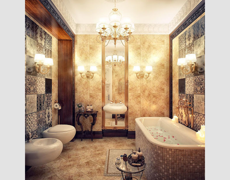Mẫu 3: Phòng tắm kiểu cổ điển cho không gian thêm lộng lẫy, nguy nga, tráng lệ
