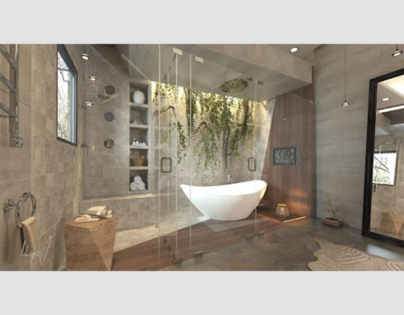 Mẫu 18: Phòng tắm hiện đại với 4 bề mặt xung quanh lát, lịa đá đem lại sự sang trọng, sạch sẽ cho không gian.