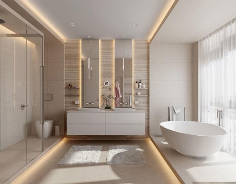 Mẫu 16: Mẫu phòng tắm, nhà vệ sinh liền kề thiết kế sạch, gọn, hiện đại và sang trọng.