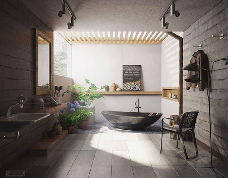 Mẫu 12: Phòng tắm đơn giản, tiện nghi vừa hài hòa về thẩm mỹ vừa tối ưu về không gian và tiện dụng trong sinh hoạt.