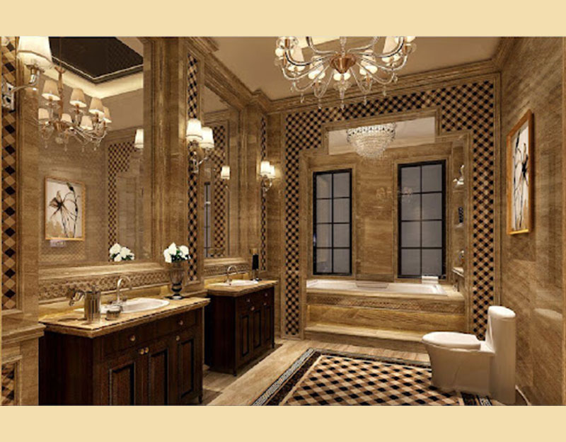 Mẫu 12: Mẫu thiết kế nội thất phòng tắm biệt thự với màu nâu ấm áp, quý phái, đẹp mắt