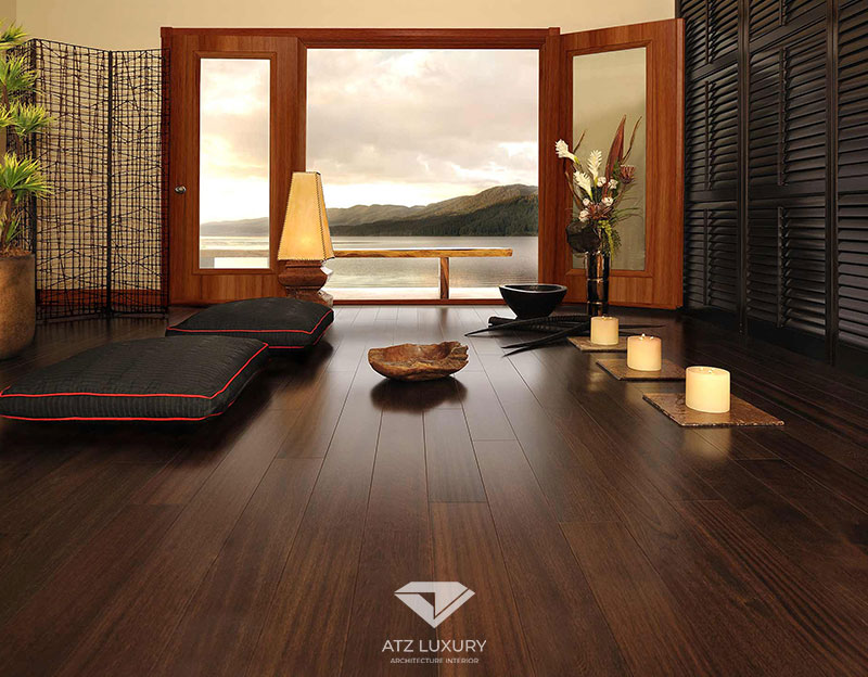Mẫu 6: Mẫu thiết kế phòng khách biệt thự nghỉ dưỡng kiểu Nhật có view nhìn ra sông núi cực đẹp, thiết kế nệm ngồi mang đậm nét đặc trưng của văn hóa Nhật