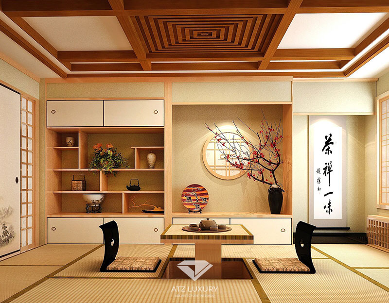 Mẫu 2: Mẫu thiết kế phòng khách biệt thự mang đậm nét văn hóa Nhật