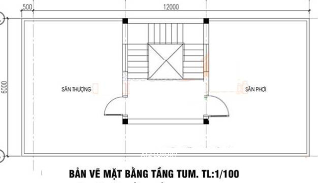 Mặt bằng tầng tum nhà 2 tầng 1 tum đẹp hiện đại.