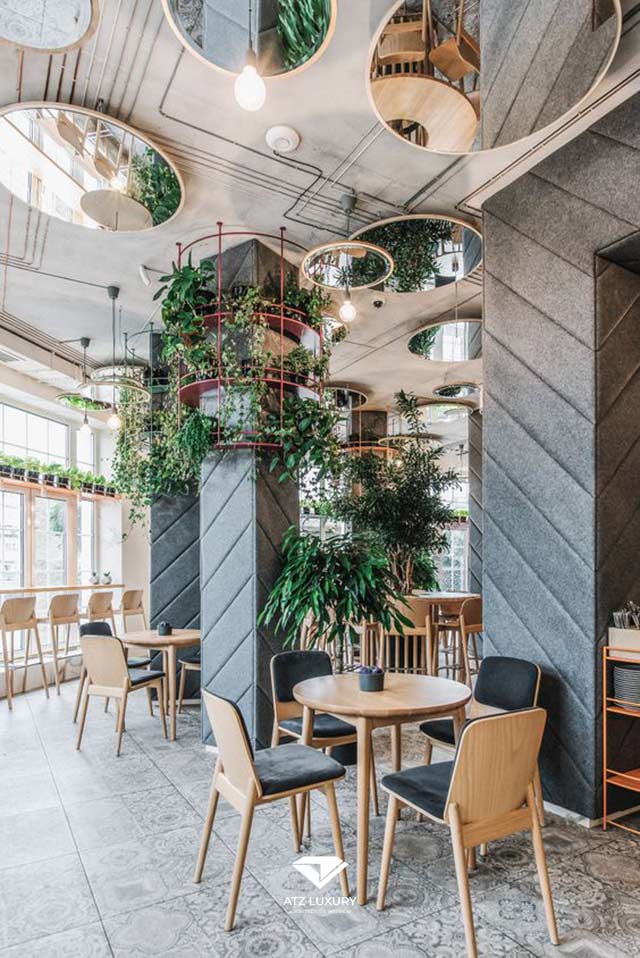 Phong cách thiết kế quán cafe 40m2 nhiều cây xanh