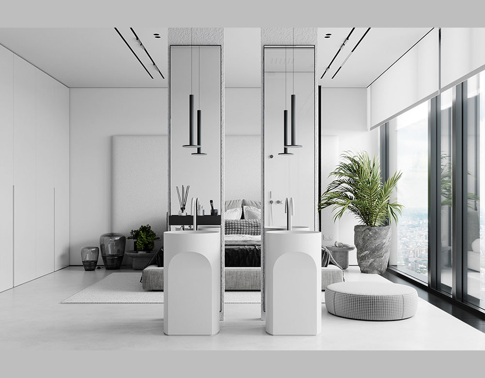 Điểm độc lạ của căn biệt thự 210m2 này là bồn rửa và gương soi được đặt ngay trong phòng ngủ Điểm độc lạ của căn biệt thự 210m2 này là bồn rửa và gương soi được đặt ngay trong phòng ngủ