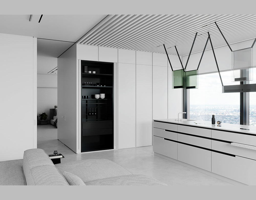 Trong mẫu thiết kế nội thất biệt thự 210m2 này phòng bếp được nối liền với không gian phòng khách Trong mẫu thiết kế nội thất biệt thự 210m2 này phòng bếp được nối liền với không gian phòng khách