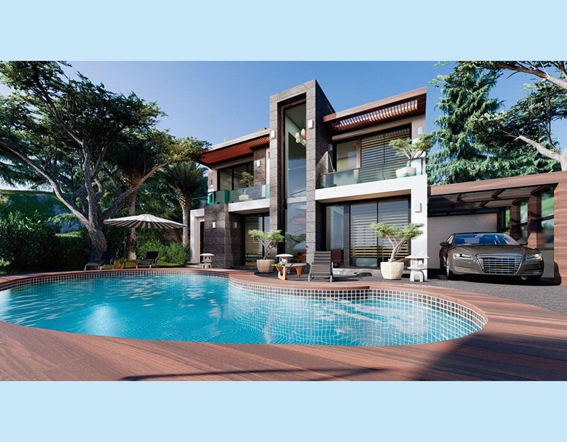 Mẫu 6: Biệt thự nghỉ dưỡng 2 tầng có bể bơi thiết kế theo phong cách hiện đại