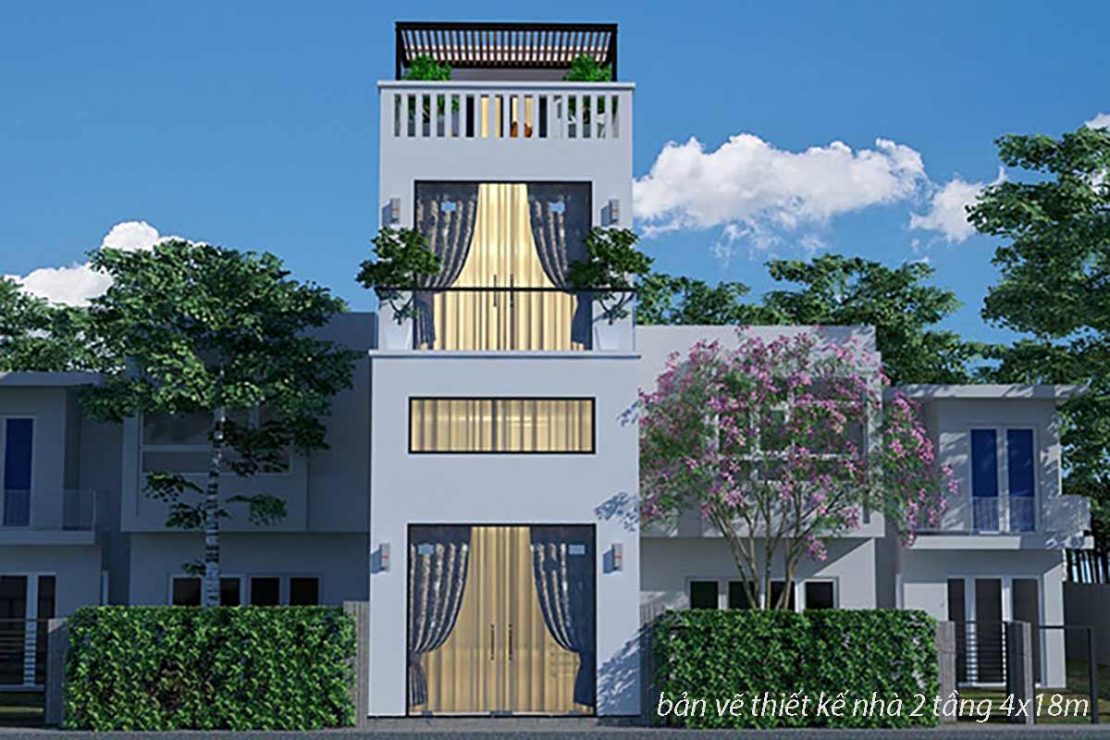bản vẽ thiết kế nhà 2 tầng 4x18m