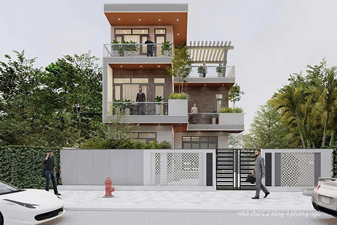 nhà chữ L 2 tầng 4 phòng ngủ