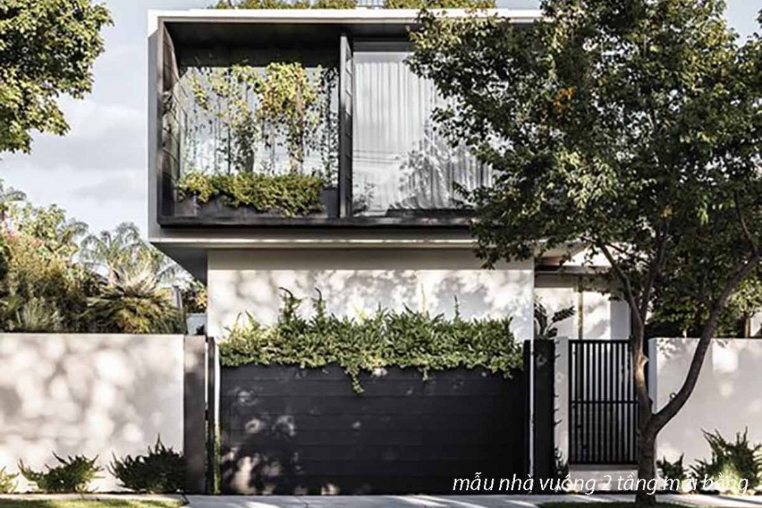 mẫu nhà vuông 2 tầng mái bằng