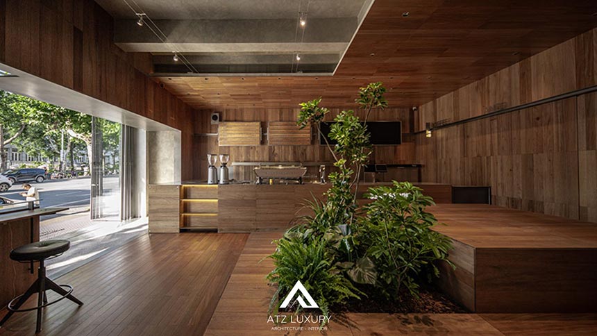 mẫu thiết kế quán cafe 10m đẹp hiện đại